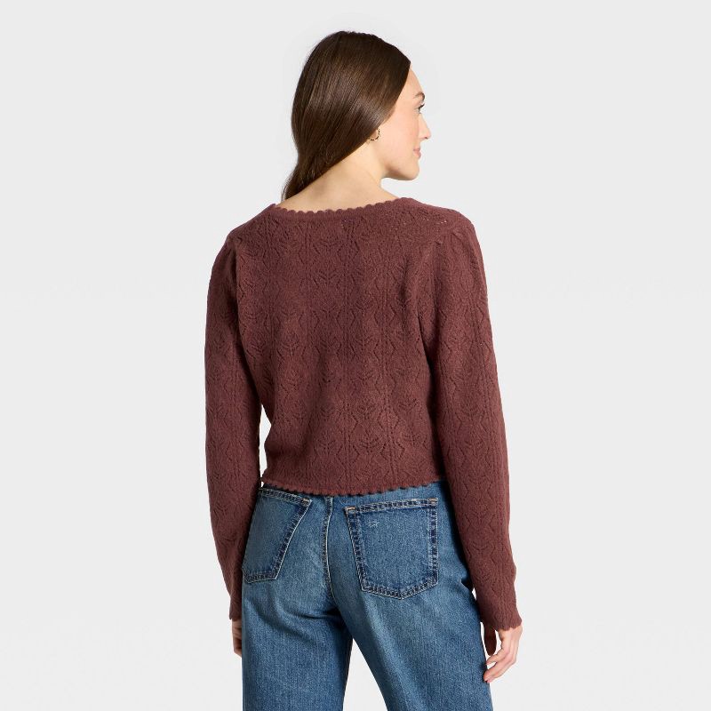 slide 2 of 3, Women's V-Neck Cozy Lace Cardigan Sweater - Universal Thread™ Burgundy XL, 1 ct