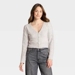 Women's V-Neck Cozy Lace Cardigan Sweater - Universal Thread™ Light Gray S