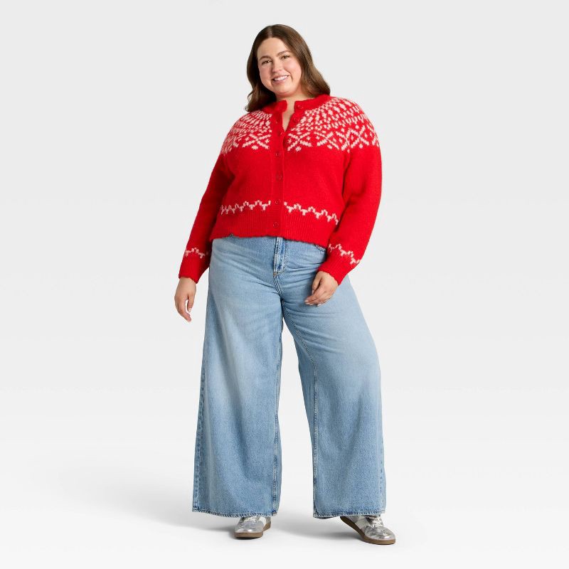 slide 3 of 3, Women's Merriment Cardigan Sweater - Universal Thread™ Red XXL, 1 ct