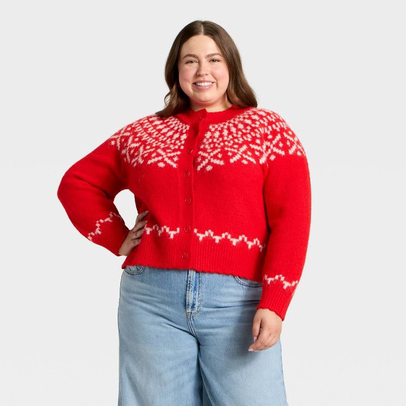 slide 1 of 3, Women's Merriment Cardigan Sweater - Universal Thread™ Red XXL, 1 ct