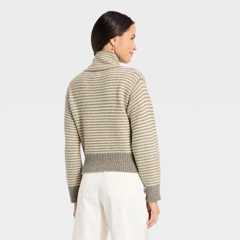 slide 2 of 3, Women's Long Sleeve Mock Turtleneck Button Pullover Sweater - Universal Thread™ Taupe Striped S, 1 ct