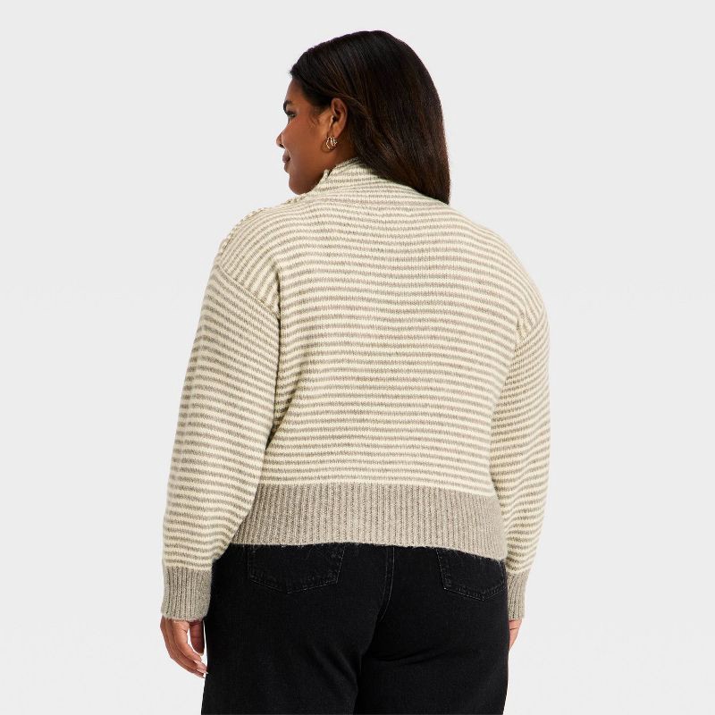 slide 2 of 3, Women's Long Sleeve Mock Turtleneck Button Pullover Sweater - Universal Thread™ Taupe Striped XXL, 1 ct