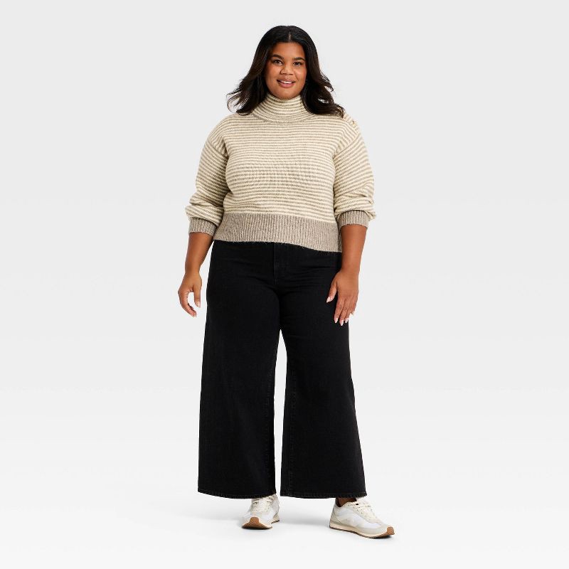 slide 3 of 3, Women's Long Sleeve Mock Turtleneck Button Pullover Sweater - Universal Thread™ Taupe Striped XXL, 1 ct