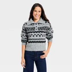 Women's Fairisle Henley Shawl Sweater - Universal Thread™ Dark Gray XS