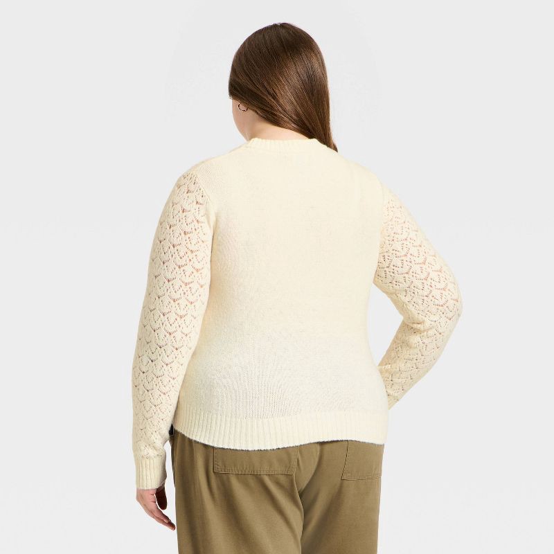slide 2 of 3, Women's Long Sleeve Lace Crewneck Pullover Sweater - Universal Thread™ Cream XXL, 1 ct