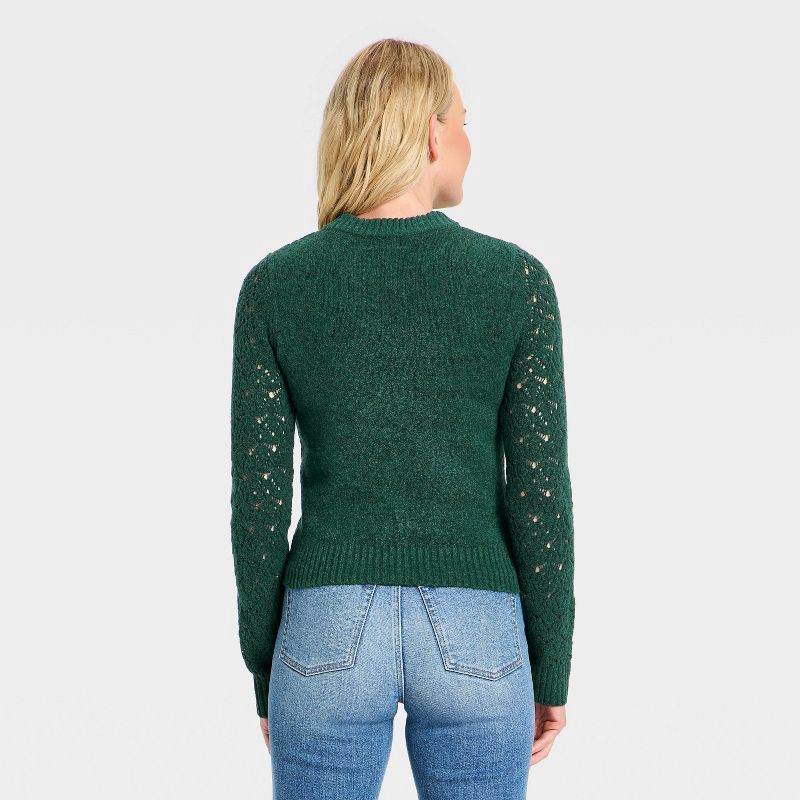 slide 2 of 3, Women's Long Sleeve Lace Crewneck Pullover Sweater - Universal Thread™ Dark Green XL, 1 ct