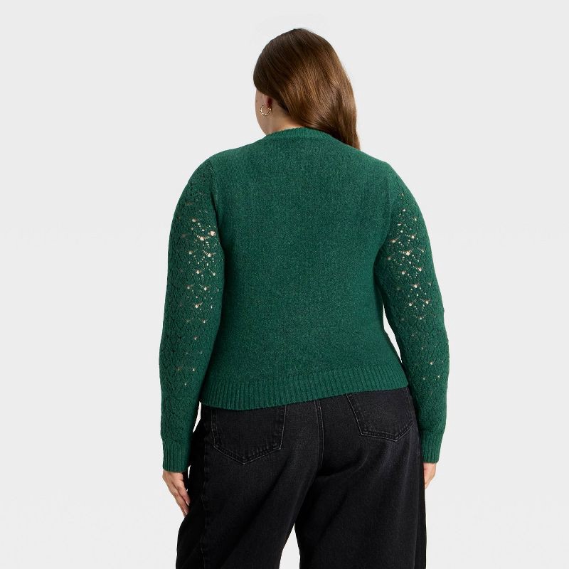 slide 2 of 3, Women's Long Sleeve Lace Crewneck Pullover Sweater - Universal Thread™ Dark Green XXL, 1 ct