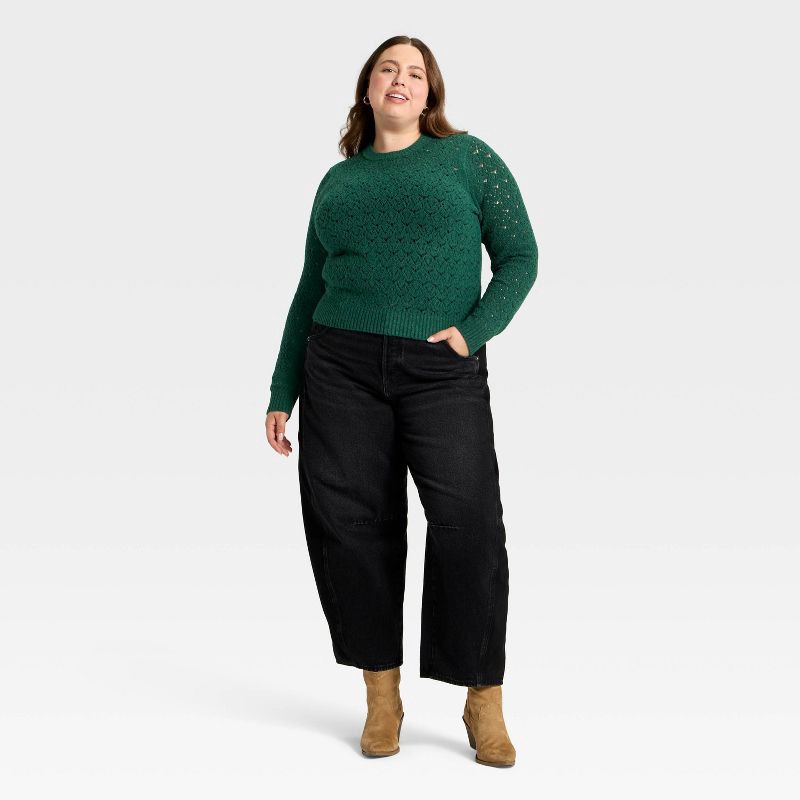 slide 3 of 3, Women's Long Sleeve Lace Crewneck Pullover Sweater - Universal Thread™ Dark Green XXL, 1 ct