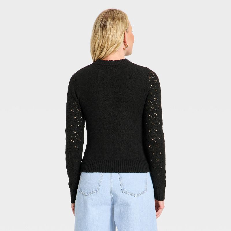 slide 2 of 3, Women's Long Sleeve Lace Crewneck Pullover Sweater - Universal Thread™ Black XL, 1 ct
