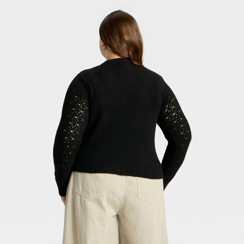 slide 2 of 3, Women's Long Sleeve Lace Crewneck Pullover Sweater - Universal Thread™ Black XXL, 1 ct