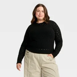 Women's Long Sleeve Lace Crewneck Pullover Sweater - Universal Thread™ Black XXL