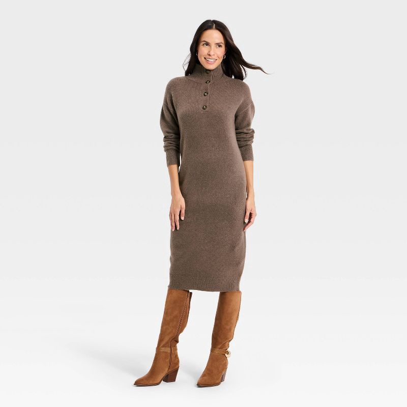 slide 3 of 3, Women's Long Sleeve Midi Sweater Dress - Universal Thread™ Brown XS, 1 ct