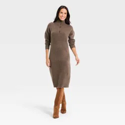 Women's Long Sleeve Midi Sweater Dress - Universal Thread™ Brown S
