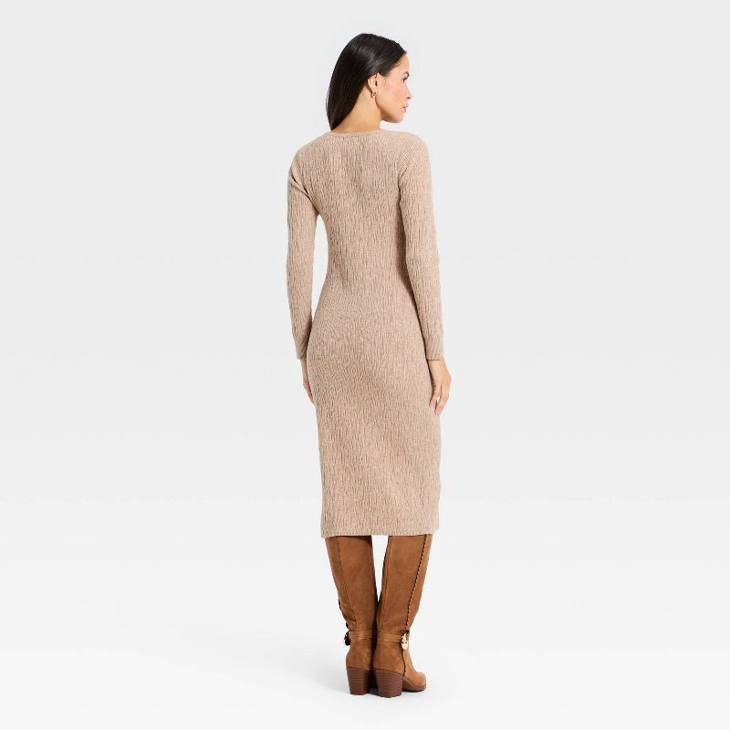 slide 2 of 3, Women's Long Sleeve Textured Transitional Midi Sweater Dress - Universal Thread™ Brown S, 1 ct
