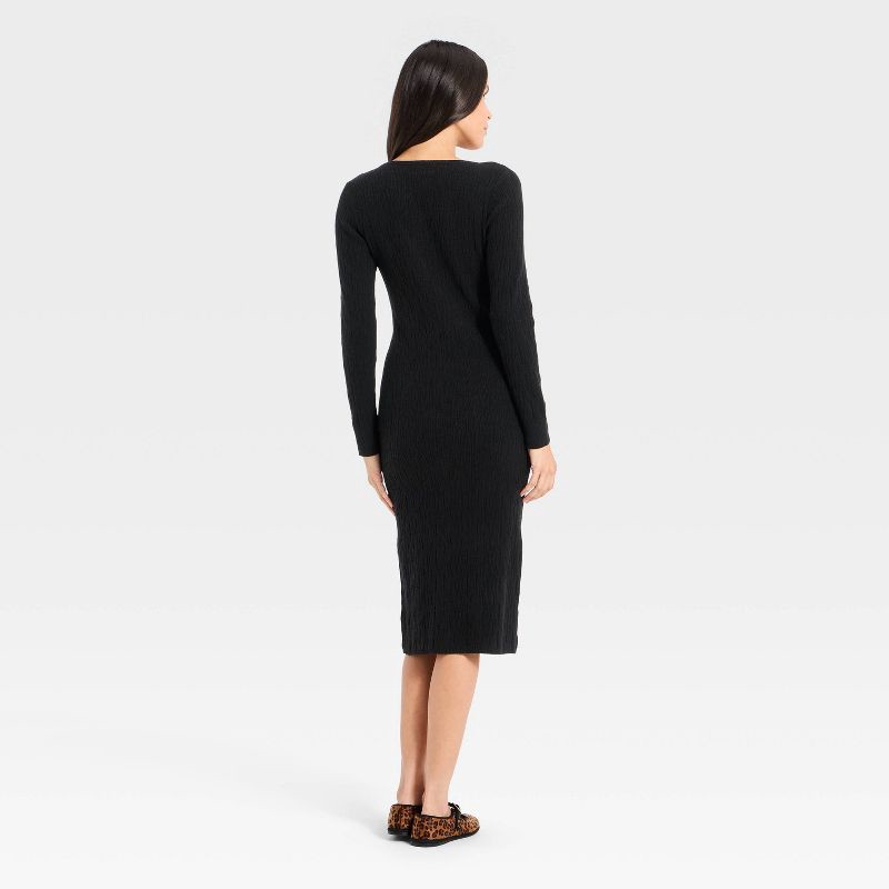 slide 2 of 3, Women's Long Sleeve Textured Transitional Midi Sweater Dress - Universal Thread™ Black L, 1 ct