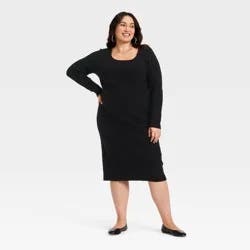 Women's Long Sleeve Textured Transitional Midi Sweater Dress - Universal Thread™ Black XXL