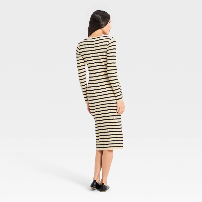 slide 2 of 3, Women's Long Sleeve Textured Transitional Midi Sweater Dress - Universal Thread™ Cream Striped S, 1 ct