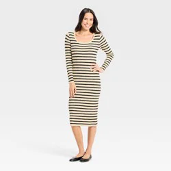 Women's Long Sleeve Textured Transitional Midi Sweater Dress - Universal Thread™ Cream Striped S