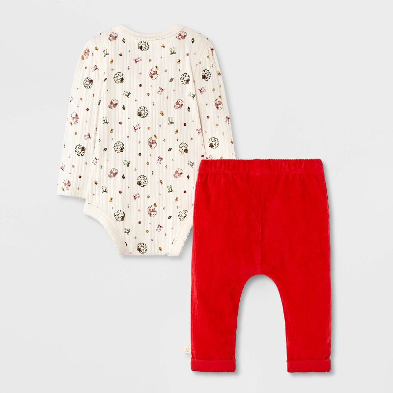 slide 2 of 4, Baby Girls' 2pc Peanuts Little Snoopy Christmas Bodysuit and Pants Set - Red 3-6M, 2 ct
