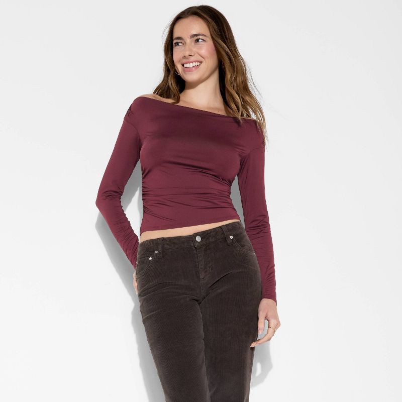 Women's Long Sleeve Synthetic Off the Shoulder Party Top - Wild