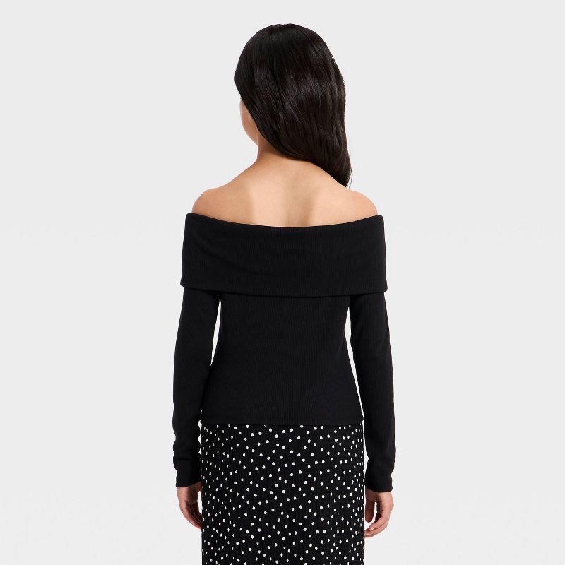 slide 2 of 3, Girls' Off the Shoulder Long Sleeve Knit Top - art class™ Black S, 1 ct