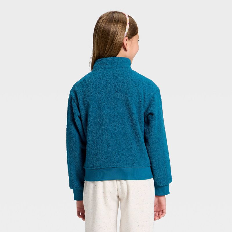 slide 2 of 3, Girls' Reverse Fleece Quarter Zip Pullover Sweatshirt - Cat & Jack™ Blue M, 1 ct