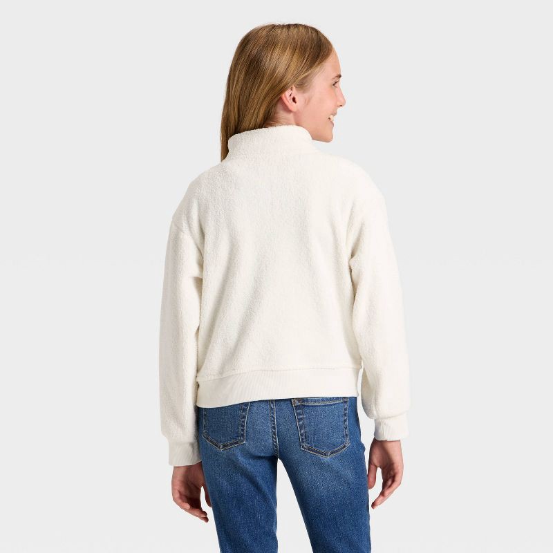 slide 2 of 3, Girls' Reverse Fleece Quarter Zip Pullover Sweatshirt - Cat & Jack™ Cream M, 1 ct
