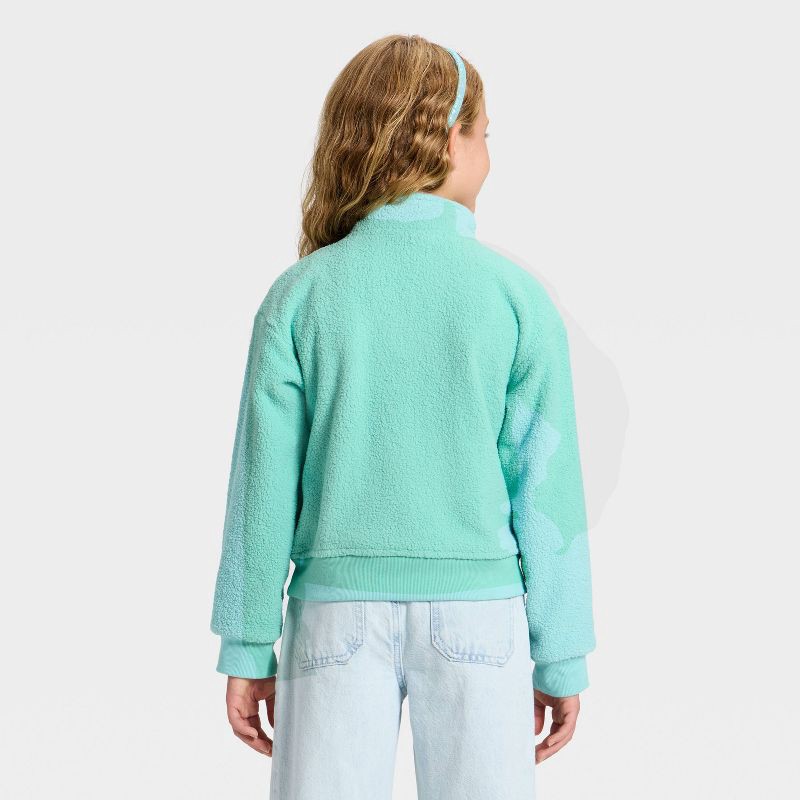 slide 2 of 3, Girls' Reverse Fleece Quarter Zip Pullover Sweatshirt - Cat & Jack™ Aqua Blue M, 1 ct