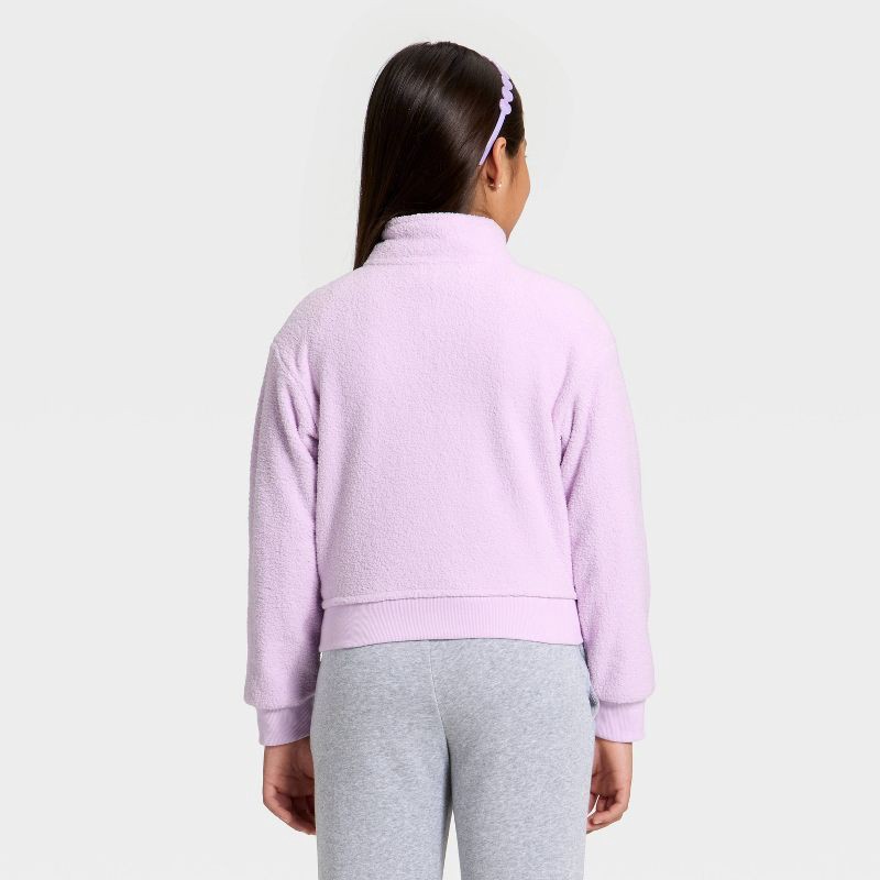 slide 2 of 3, Girls' Reverse Fleece Quarter Zip Pullover Sweatshirt - Cat & Jack™ Violet L, 1 ct