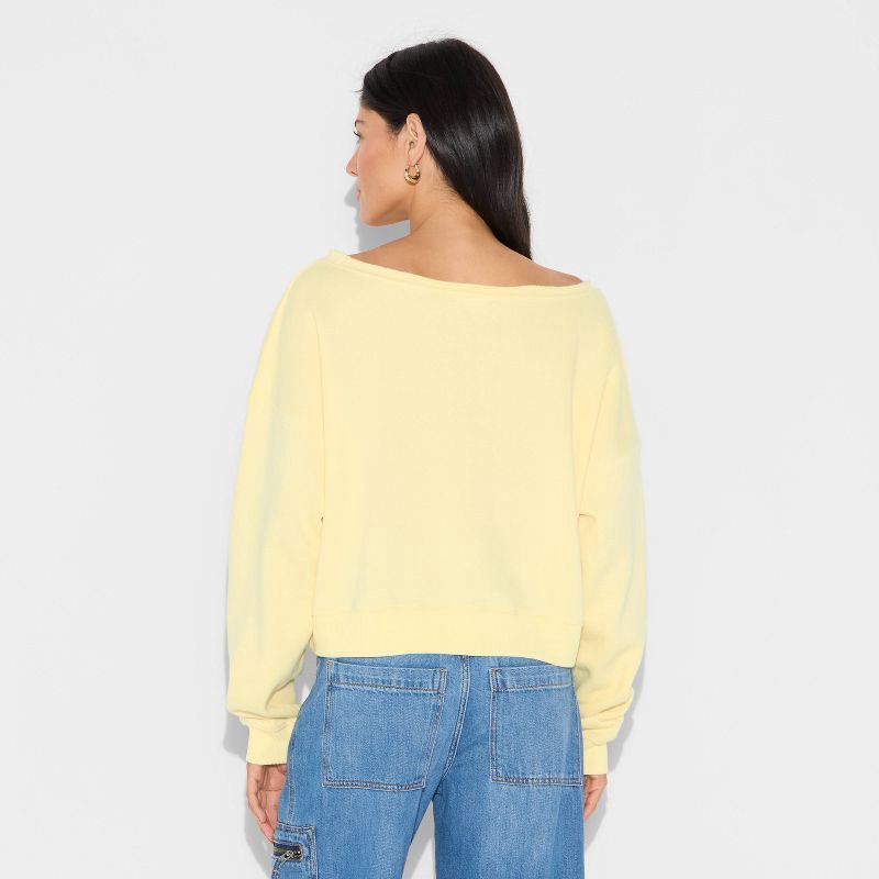 slide 3 of 3, Women's Hello Kitty Cow Graphic Off the Shoulder Sweatshirt - Light Yellow M, 1 ct