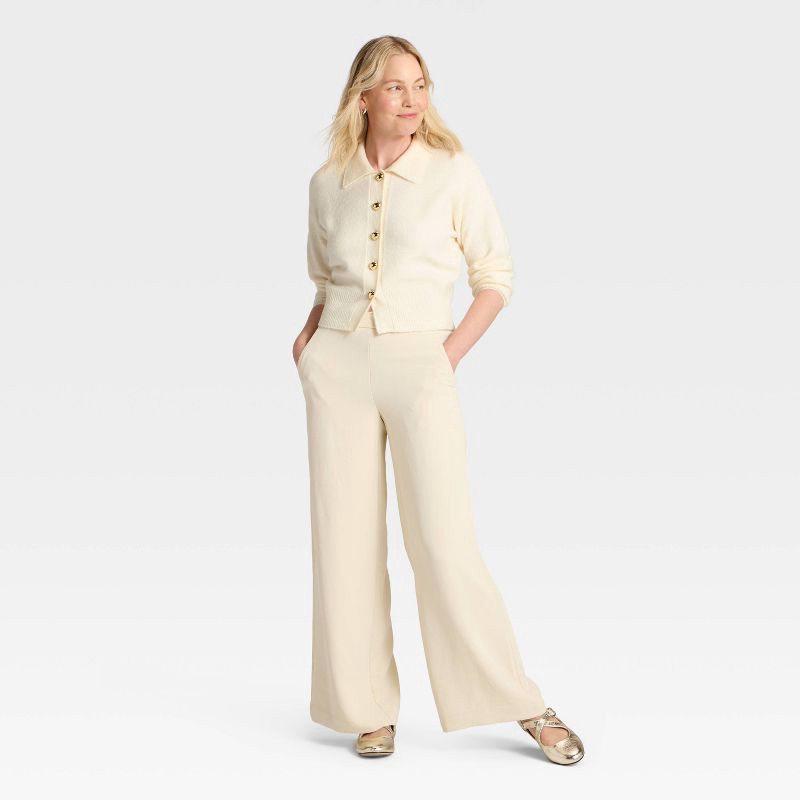 slide 3 of 3, Women's Long Sleeve Heart Button Cardigan Sweater - A New Day™ Cream XL, 1 ct