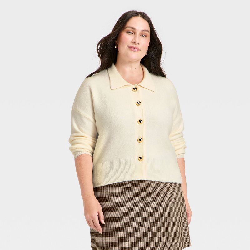 slide 1 of 3, Women's Long Sleeve Heart Button Cardigan Sweater - A New Day™ Cream XXL, 1 ct