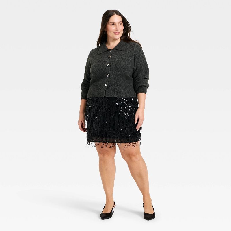 slide 3 of 3, Women's Long Sleeve Heart Button Cardigan Sweater - A New Day™ Charcoal Gray XXL, 1 ct