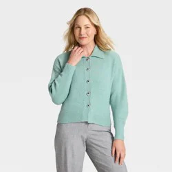 Women's Long Sleeve Heart Button Cardigan Sweater - A New Day™ Dusty Teal XS