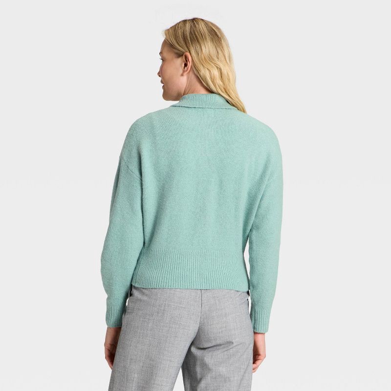 slide 2 of 3, Women's Long Sleeve Heart Button Cardigan Sweater - A New Day™ Dusty Teal L, 1 ct