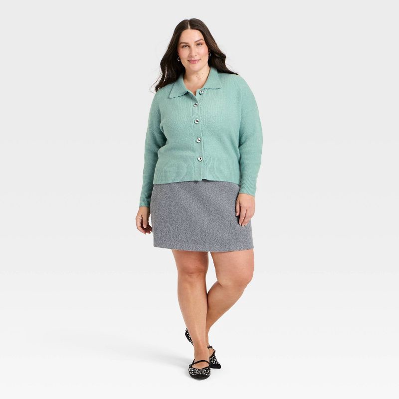 slide 3 of 3, Women's Long Sleeve Heart Button Cardigan Sweater - A New Day™ Dusty Teal XXL, 1 ct