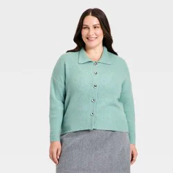Women's Long Sleeve Heart Button Cardigan Sweater - A New Day™ Dusty Teal XXL