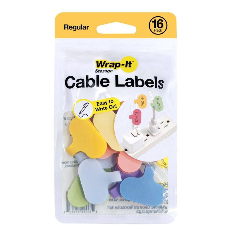 slide 1 of 8, Wrap-It Cable Labels Regular 16pk Macaron, 16 ct