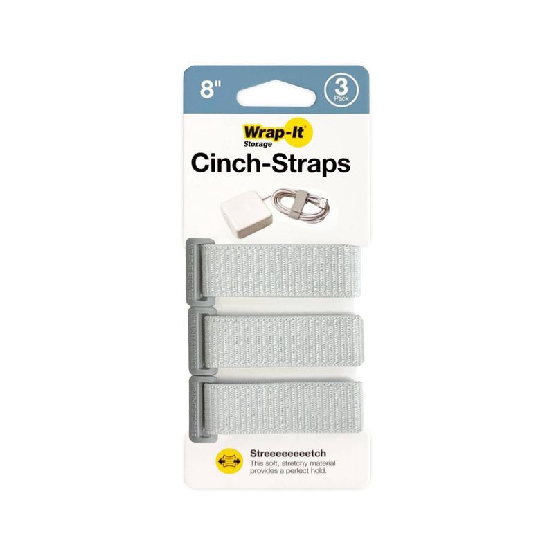 slide 1 of 5, Wrap-It 3pk 8" Cinch-Straps Pebble Gray, 3 ct