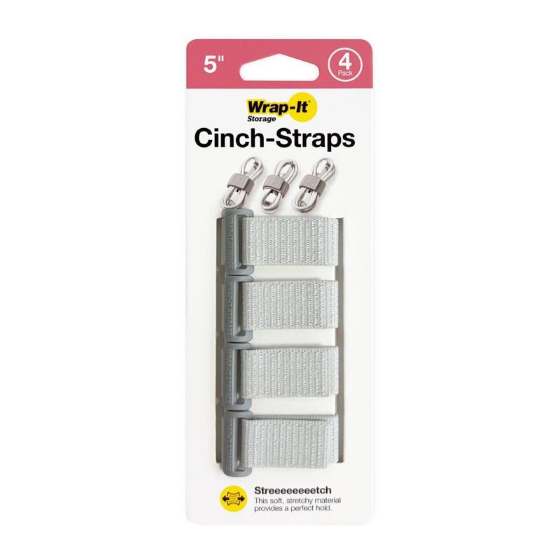 slide 1 of 5, Wrap-It 4pk 5" Cinch-Straps Pebble Gray, 4 ct