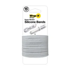 Wrap-It Super-Stretch Silicone Bands 16pk Pebble Gray