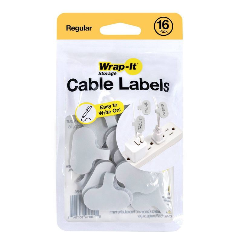 slide 1 of 6, Wrap-It 16pk Cable Labels Regular Pebble Gray, 16 ct