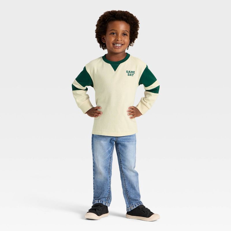 slide 4 of 4, Toddler Boys' Long Sleeve Textured Knit T-Shirt - Cat & Jack™ Cream 5T, 1 ct