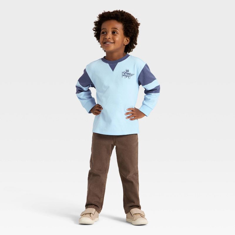 slide 4 of 4, Toddler Boys' Long Sleeve Textured Knit T-Shirt - Cat & Jack™ Aqua Blue 2T, 1 ct