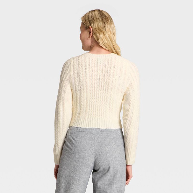 slide 2 of 3, Women's Long Sleeve Bow Cardigan Sweater - A New Day™ Cream L, 1 ct