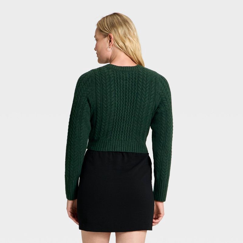 slide 2 of 3, Women's Long Sleeve Bow Cardigan Sweater - A New Day™ Dark Green L, 1 ct