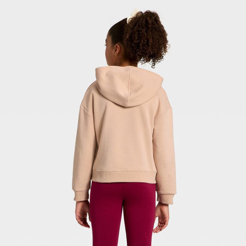 slide 3 of 4, Girls' Bows Fleece Hooded Pullover Sweatshirt - Cat & Jack™ Brown L, 1 ct