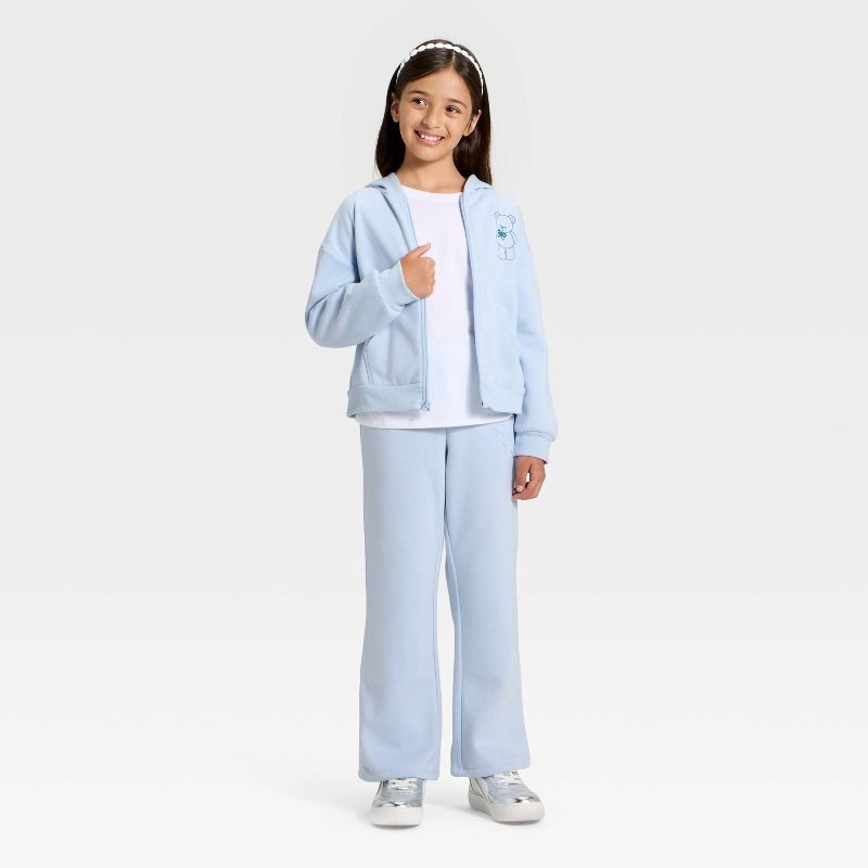 slide 3 of 3, Girls' Fleece Teddy Bear Hooded Zip-Up Sweatshirt - Cat & Jack™ Light Blue XS, 1 ct