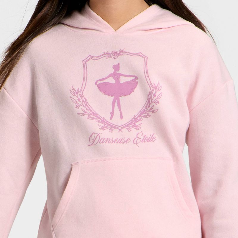 slide 2 of 4, Girls' Ballerina Fleece Hooded Pullover Sweatshirt - Cat & Jack™ Light Pink XS, 1 ct