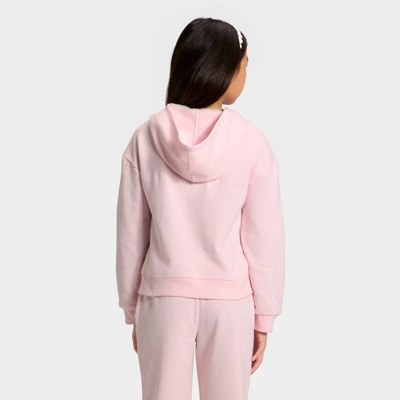 slide 3 of 4, Girls' Ballerina Fleece Hooded Pullover Sweatshirt - Cat & Jack™ Light Pink XS, 1 ct